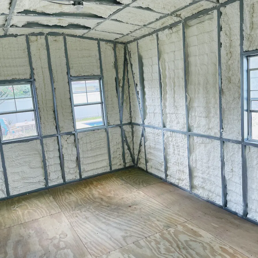 Closed-cell spray foam insulation applied to wall cavities in a residential project in Camp Springs